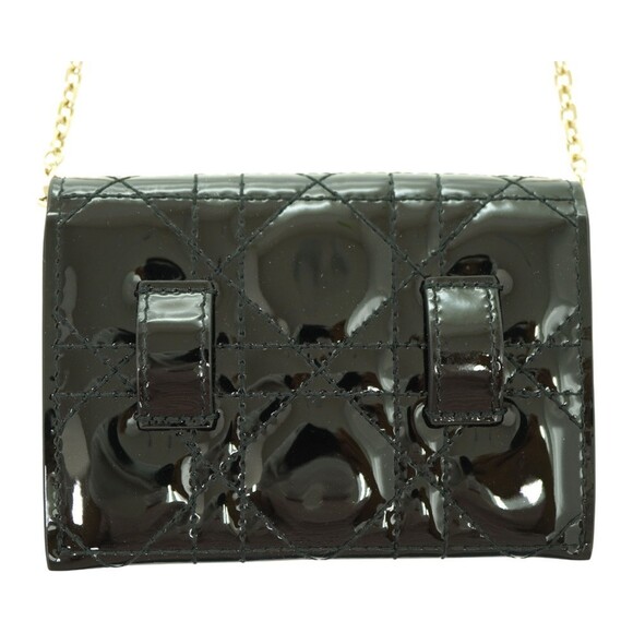 CHRISTIAN DIOR Chain Card Case Coin Wallet Shoulder Bag Patent Leather Black - Picture 4 of 8